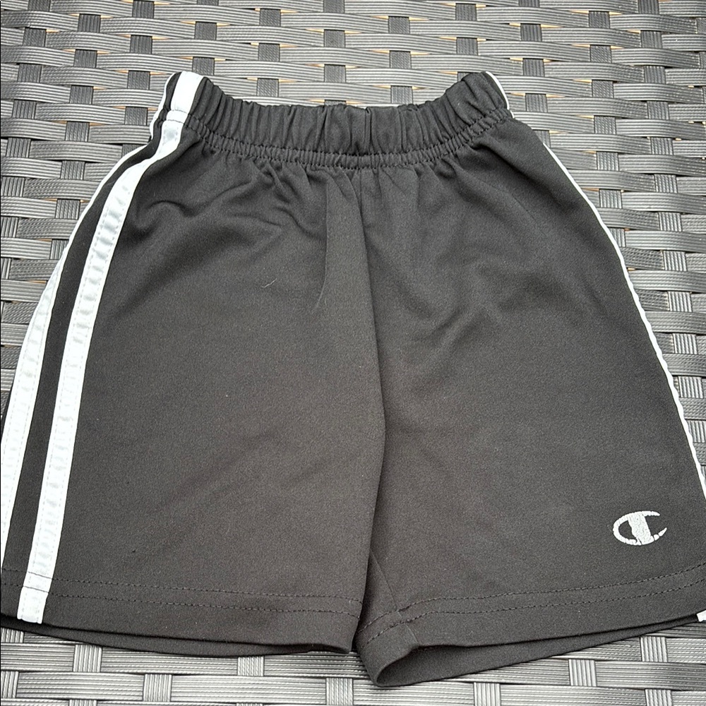 Champion Black Athletic Shorts with White Stripes